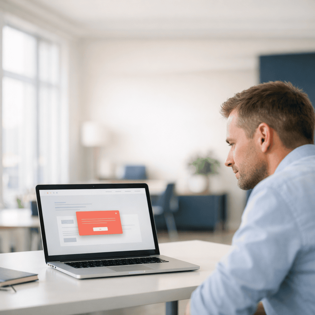 Visitatori del sito web che interagiscono con popup e moduli personalizzati su uno schermo di laptop